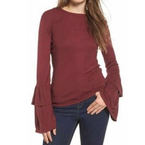 Leith Tiered bell sleeves, rib-knit top size medium
